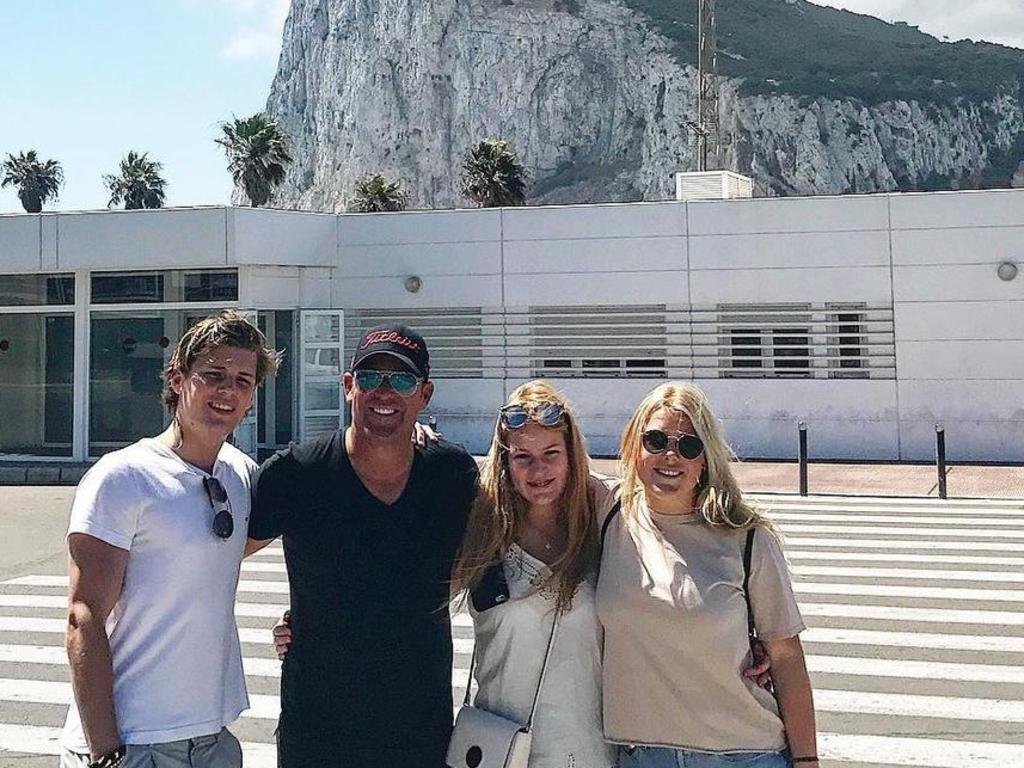 Shane Warne with his children Jackson, Brooke and Summer, holidaying at the rock of Gibraltar in 2017.