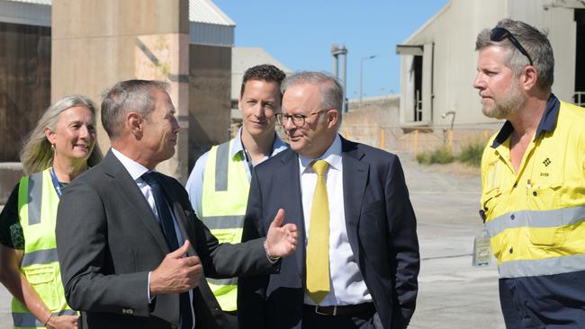 West Australian Labor Premier Roger Cook and Anthony Albanese at the Kwinana Bulk Terminal in WA. Picture: NewsWire / Sharon Smith