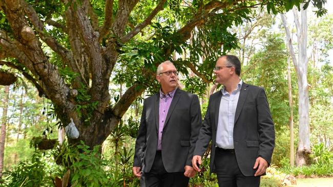 CEO Chris Franck and Ted O'Brien  at Bloomhill Cancer Charity in Buderim discuss the need for funding to help the facility survive. Picture: John McCutcheon