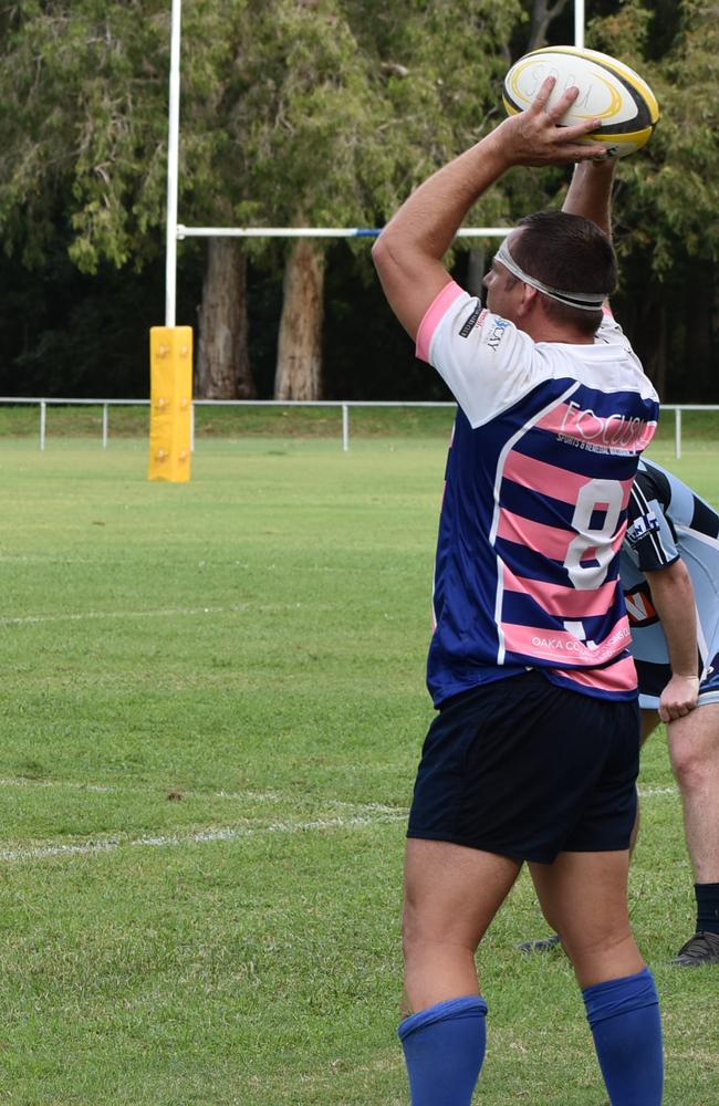 Moranbah's Peter Mylne prepares a throw in the Slade Point Slashers v Moranbah Bulls in Mackay Rugby Union Round 4 Seniors A-Grade Anzac Day clash at Cathy Freeman Oval in Slade Point. Saturday, April 23, 2022. Picture: Max O'Driscoll