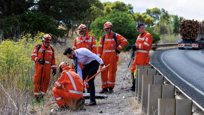 SES volunteers search bushland near Shelford as a part of a police investigation into the 2013 disappearance of Lorrin Whitehead on Tuesday. Picture: NewsWire / Aaron Francis