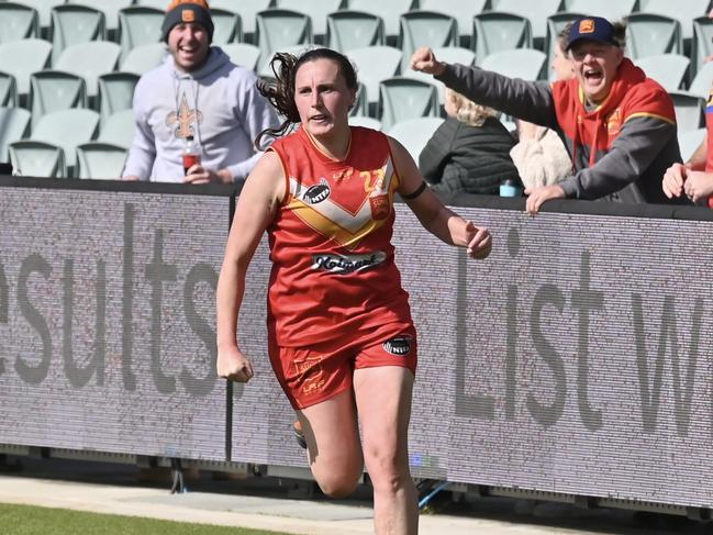 NTFAW Grand Final: Best on ground, Kia Rogers from Meander valley celebrates an assist. Picture: Scott Gelston / Solstice Digital