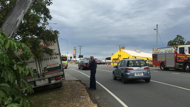 The scene of a truck crash yesterday.