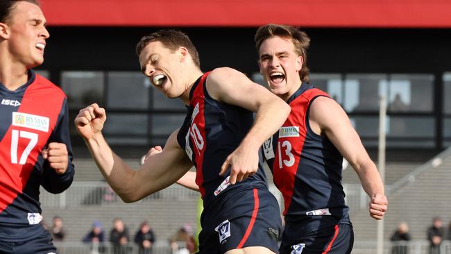 Mitch Podhajski celebrates a goal for Coburg. Picture: George Salpigtidis