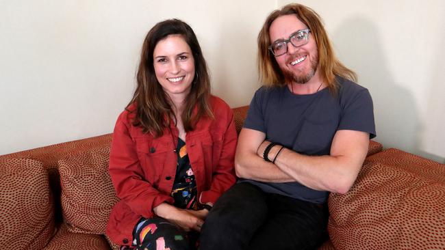 Missy Higgins and Tim Minchin in Melbourne, discussing their collaboration on Minchin’s song Carry You for the Foxtel series Upright. Picture: David Geraghty