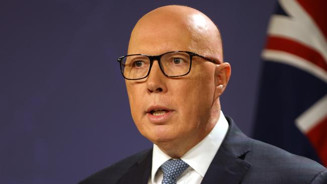 SYDNEY, AUSTRALIA - NewsWire Photos JUNE 13, 2024: The Leader of the Opposition Peter Dutton pictured speaking at a press conference at the Commonwealth Parliamentary Offices in Sydney.Picture: NewsWire / Damian Shaw