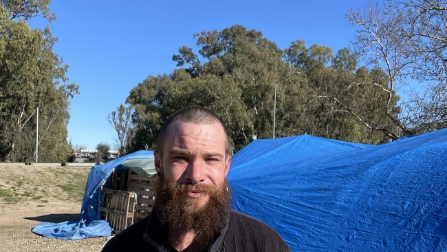 Matt Costello has been sleeping rough for 10 months at the park. Picture: Patrick Morrow