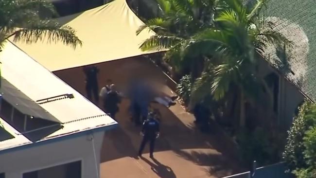 Aerial footage, courtesy of 7News, of the property related to the North Toowoomba shooting.