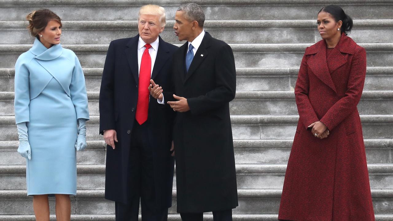 Ms Obama looked visibly unimpressed. Picture: Rob Carr/Getty