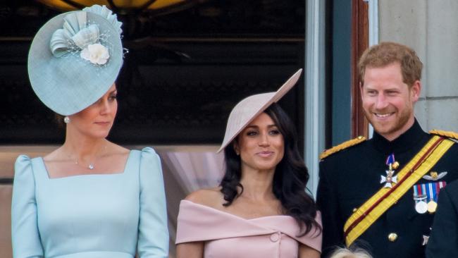 Harry and Meghan with the Duchess of Cambridge at the Trooping the Colour. Picture: MEGA.
