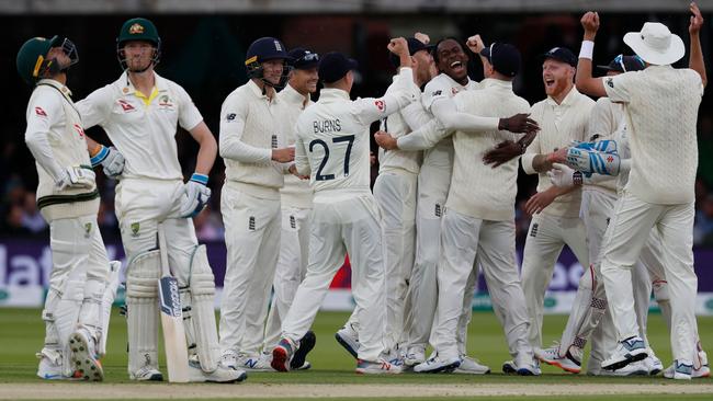 England celebrate the wicket of Cameron Bancroft after another failure from the opener.