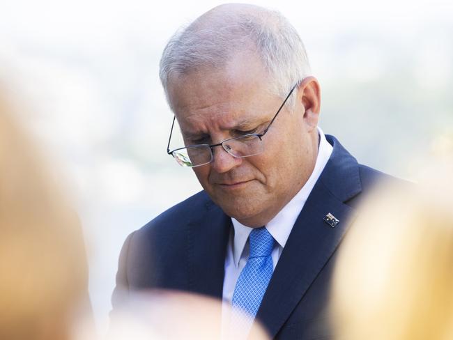 SYDNEY, AUSTRALIA - MARCH 01: Australian Prime Minister Scott Morrison delivers the Royal Commission Report into Aged Care during a press conference at Kirribilli House on March 01, 2021 in Sydney, Australia. The final report from the Royal Commission into Aged Care Quality and Safety was tabled in parliament today, making 148 recommendations for reform in the aged care sector. In response to the report, Prime Minister Scott Morrison has announced an additional $452.2 million in funding for reforms in the sector. (Photo by Jenny Evans/Getty Images)