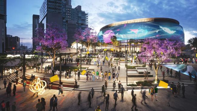 An artist’s impression of the proposed Brisbane Arena. The new major event venue will be one of two Brisbane 2032 Olympics and Paralympics aquatic venues. Picture: IOC