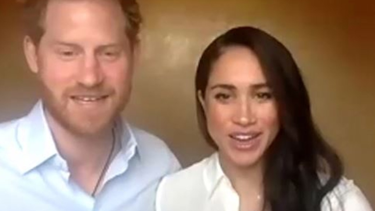 Prince Harry and Meghan Markle on a Zoom call for the Queen’s Commonwealth Trust.