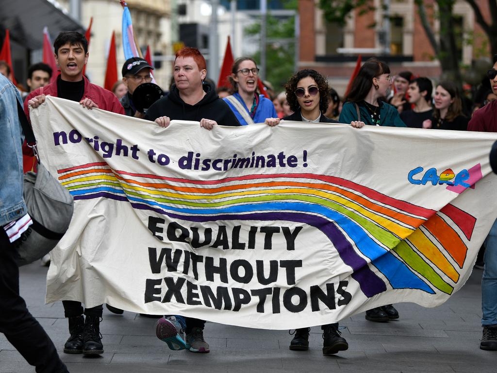 LGBTQ+ groups hold grave concerns that the Religious Discrimination Bill will provide a loophole for discrimination against LGBTQ+ Australians. Picture: AAP Image/Bianca De Marchi