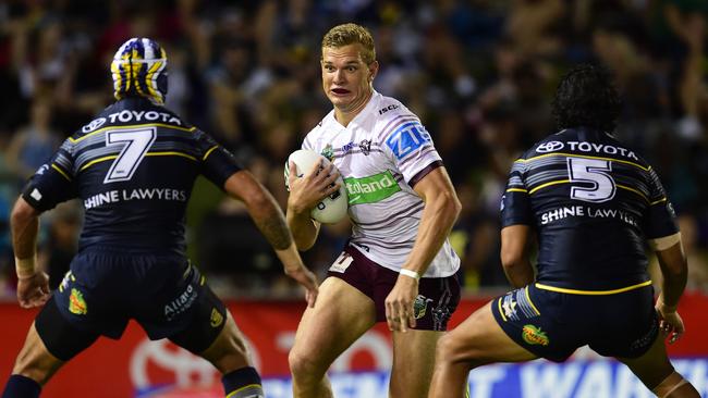 Tom Trbojevic takes the ball up for Manly against the Cowboys. Picture: Wesley Monts