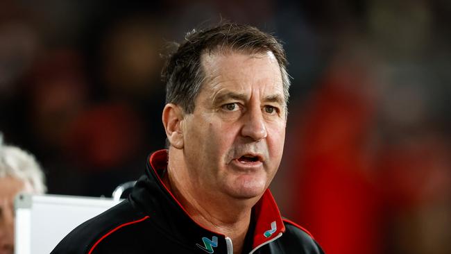 Ross Lyon wasn’t happy with the state of the Marvel Stadium surface. Picture: Getty Images