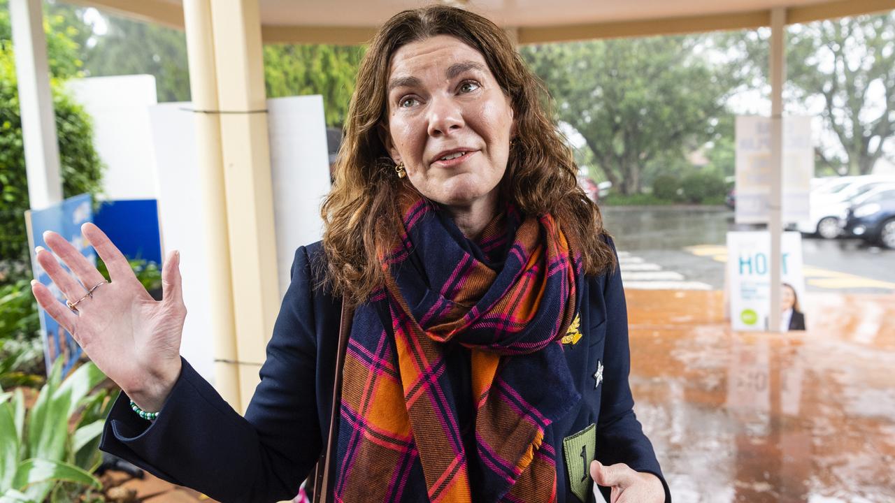 Independent candidate for Groom Suzie Holt arrives to cast her vote in the federal election at Fairholme College. Picture: Kevin Farmer