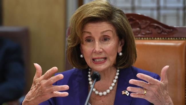 Nancy Pelosi meets South Korean National Assembly speaker Kim Jin-pyo in Seoul on Thursday. Picture: AFP