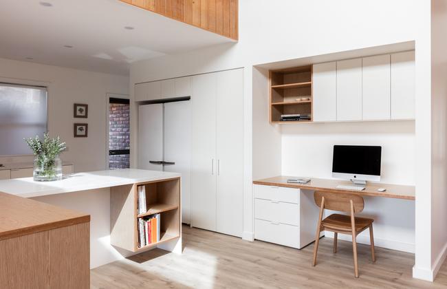 A combination of open and closed shelving manages the clutter in this office space designed by Source Architects. Picture: Tom Ferguson