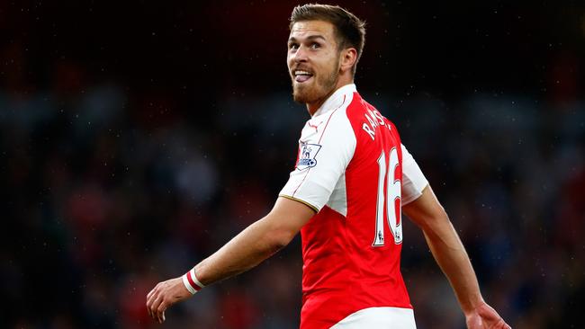 LONDON, ENGLAND - AUGUST 24: Aaron Ramsey of Arsenal looks on during the Barclays Premier League match between Arsenal and Liverpool at the Emirates Stadium on August 24, 2015 in London, United Kingdom. (Photo by Julian Finney/Getty Images)