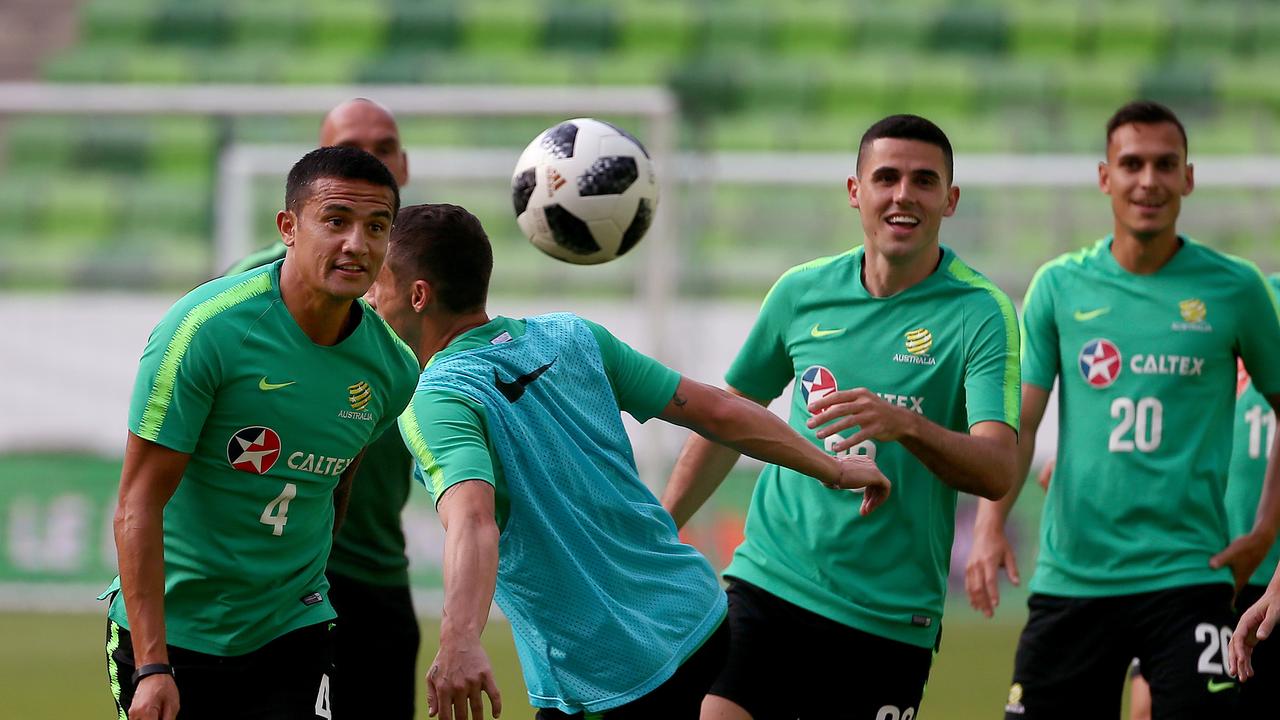 The Socceroos train at Groupama Arena in Budapest ahead of their friendly against Hungary on Sunday morning.