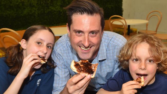 Hamish and Lila sampling the new version with Herald Sun food writer Dan Stock. Picture: Tony Gough