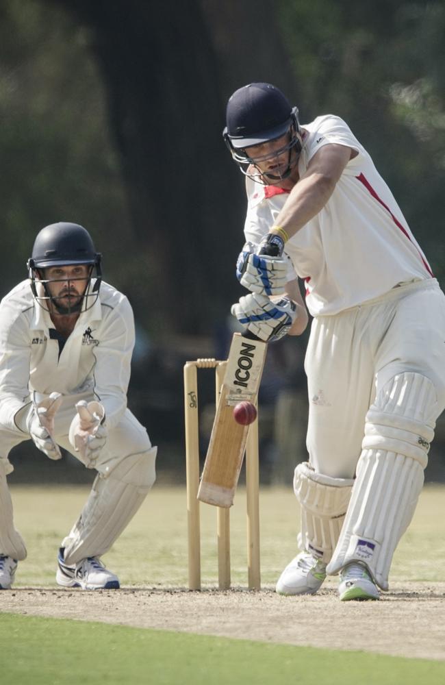 Springy South’s Matt Wetering drives during his valuable 31 not out. 