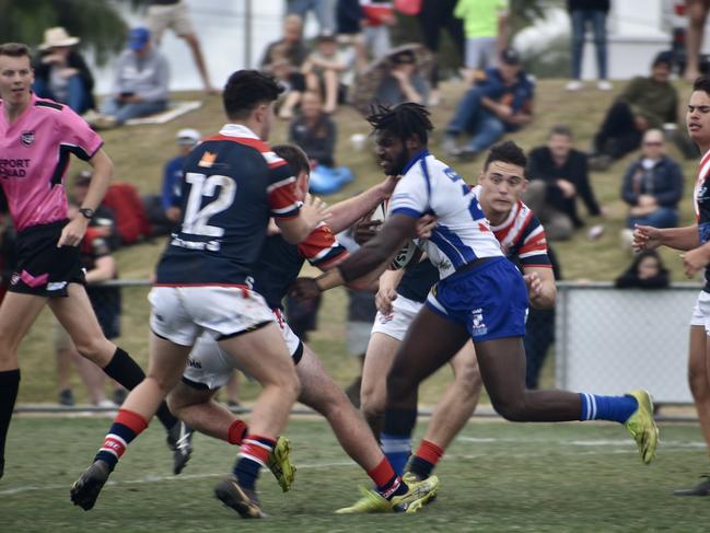 Tekelu Mene. Ignatius Park College v St Patrick's College Mackay Confraternity Shield Final July 1 2022. Picture: Max O'Driscoll.