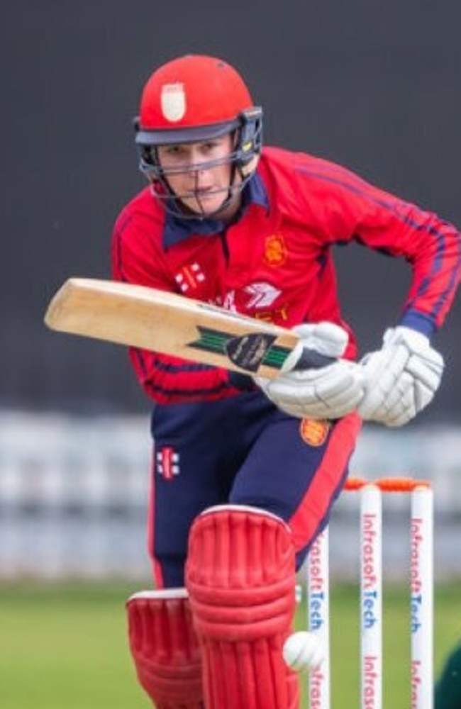 Harrison Carlyon works a ball away. Picture: Jersey Cricket