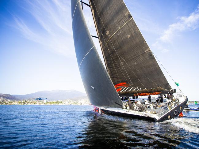 Comanche wins line honours in the 2019 Rolex Sydney to Hobart Yacht Race. Picture: RICHARD JUPE