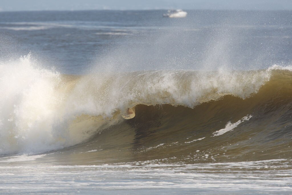 The moves were bigger and the tubes getting longer as the swell from an ex-cyclone sends massive waves onto the Sunshine Coast point breaks. Picture: Nicholas Falconer