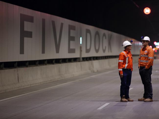 Workers inside the tunnel at Five Dock. Picture: Sam Ruttyn