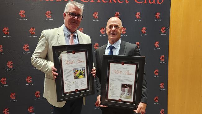 Essendon Hall of Fame inductees Simon O'Donnell and Jamie Siddons. Picture: Ben Higgins