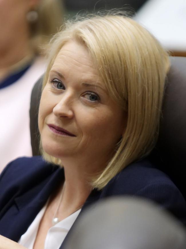 Labor Acting Chief Minister Nicole Manison listens to opposition leader Lia Finocchiaro. Picture: (A)manda Parkinson