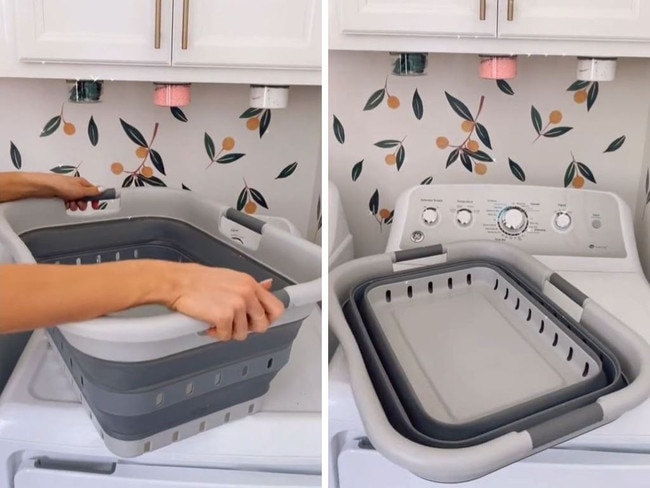 Laundry just got easier with this collapsible laundry basket. Picture: TikTok/@julianna_claire