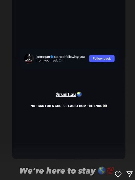 An Insta story shared by RUNIT co-founder Rennie Lautolo-Molimau. Picture: Instagram