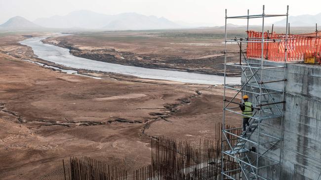 A worker at the Grand Ethiopian Renaissance Dam, near Guba in Ethiopia. Picture: AFP