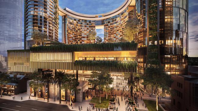 An artist’s impression of Queen's Wharf Brisbane from George St.