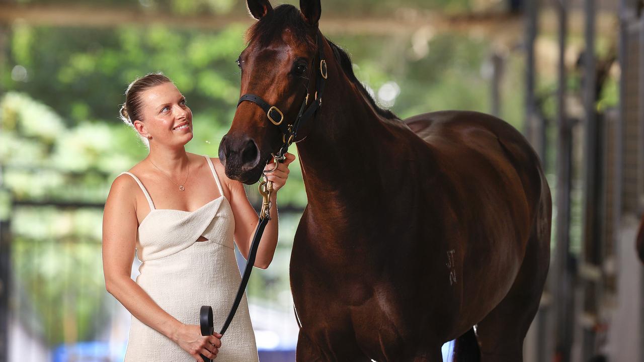 Magic Millions 2YO Classic fancy Invincible Woman and trainer Lucy Yeomans at the her stables in Bundall on the Gold Coast. Picture: Adam Head