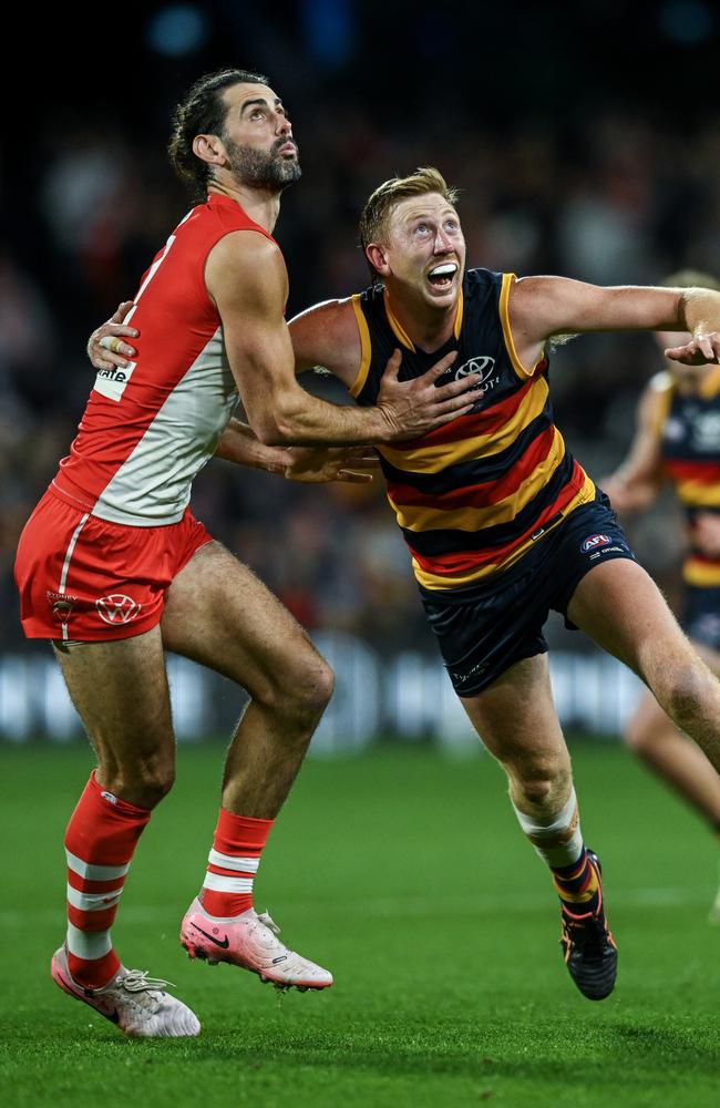 Brodie Grundy was far too good for Kieran Strachan in the ruck. Picture: Mark Brake/Getty Images