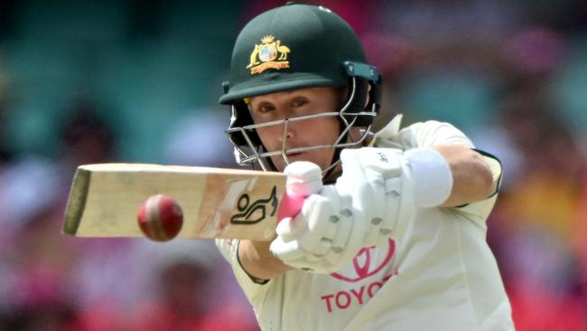 Australiaâs Marnus Labuschagne plays a shot during the third day of the third cricket Test match between Australia and Pakistan at the Sydney Cricket Ground in Sydney on January 5, 2024. (Photo by Saeed KHAN / AFP) / -- IMAGE RESTRICTED TO EDITORIAL USE - STRICTLY NO COMMERCIAL USE --