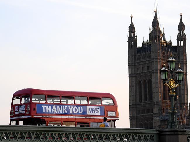 A bus with 'Thank You NHS" crosses Westminster Bridge. Picture: Getty Images.