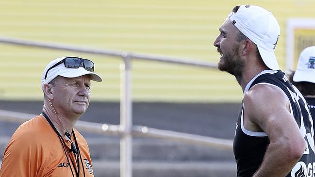 Port Adelaide coach Ken Hinkley would have liked to have seen stronger progress in key forward Charlie Dixon’s return from a serious right-leg injury this year. Dixon’s comeback to AFL action remains without a clear timeline. Picture: Sarah Reed.