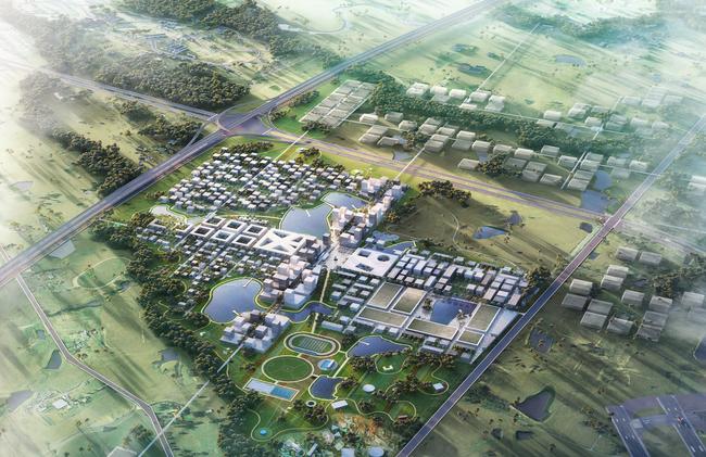 The proposal includes a mixed-use town centre, wellness centre, university campus and logistics hub.