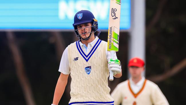 SYDNEY, AUSTRALIA - OCTOBER 08: Sam Konstas of the Blues celebrates after reaching his half century during the Sheffield Shield match between New South Wales and South Australia at Cricket Central, on October 08, 2024, in Sydney, Australia. (Photo by Mark Evans/Getty Images)