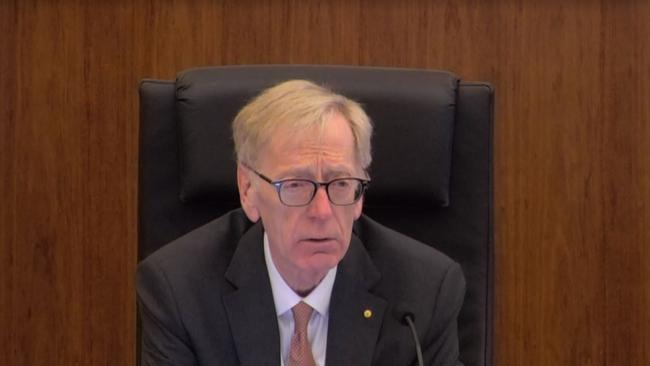 Commissioner Kenneth Hayne makes his final statements to the hearings. Picture: Supplied