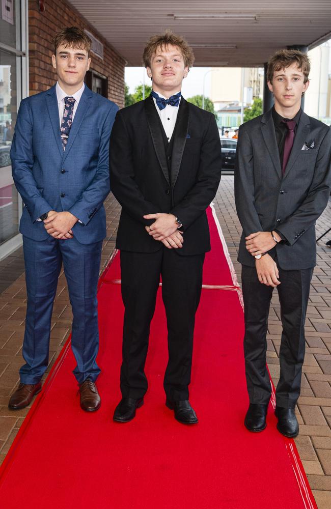 At St Joseph's College Inauguration Ball are (from left) Jake Clayton, Koby Muir and Lincoln Venz. Picture: Kevin Farmer