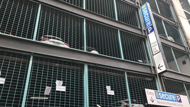 The Plaza Hotel carpark on Hindley Street, where the gang rape is alleged to have occurred. Picture: Shashi Baltutis