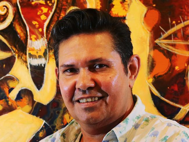 Indigenous artist Arone Meeks blends traditional and contemporary techniques in his latest works showing at KickArts Contemporary Arts. PICTURE: BRENDAN RADKE.